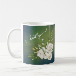 Taza De Café Elegante guión botánico floral Nombre