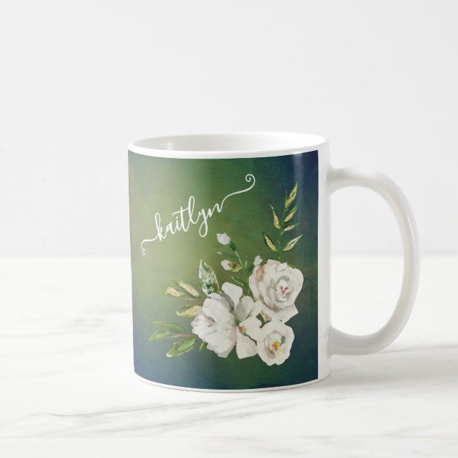 Taza De Café Elegante guión botánico floral Nombre (Derecha)
