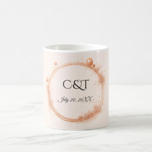 Taza De Café Elegante guión de boda con destellos de melocotón 