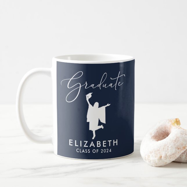 Taza De Café Elegante guión de graduación azul (Con donut)