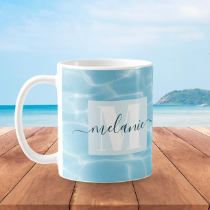 Taza De Café Elegante guión monográfico de natación azul