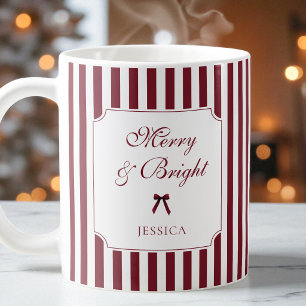 Taza De Café Elegante guión Rayas rojas Navidad personalizada