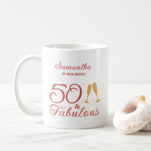 Taza De Café Elegante guión rosa 50 y fabuloso cumpleaños