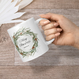 Taza De Café Elegante guirnalda de pino y vegetación | Feliz Na