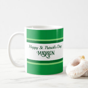 Taza De Café Elegante Happy St. Patrick's Day Custom Name Green