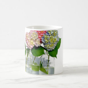 Taza De Café Elegante hidrato floral verde azul rosa