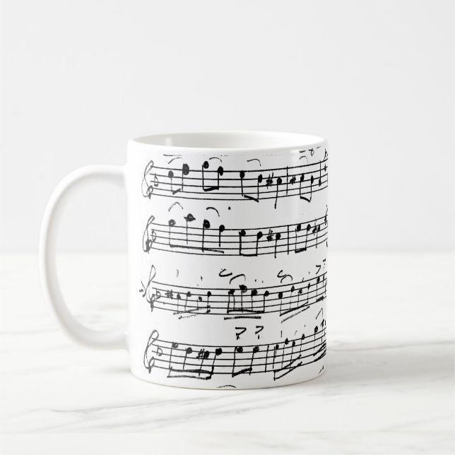 Taza De Café Elegante hoja manuscrita de época Notas musicales (Izquierda)
