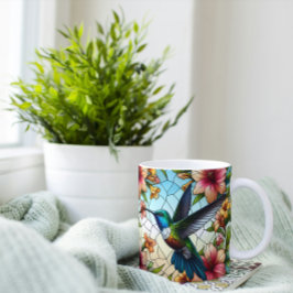 Taza De Café Elegante Hummingbird Efecto Cristal Manchado