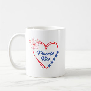 Taza De Café Elegante Ilustracion floral de corazón de Puerto R