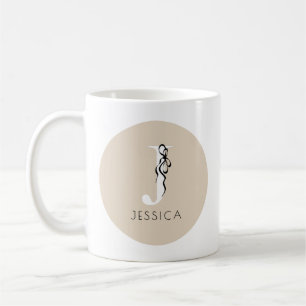 Taza De Café Elegante Inicial Marrón Monograma Chic Femenino Fe