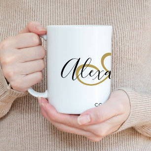 Taza De Café Elegante Inicial Monogramada Nombre Escritura Negr