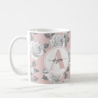 Taza De Café Elegante jardín de Rosa en honda rosa de Monograma