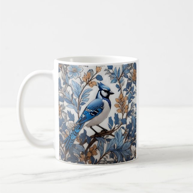 Taza De Café Elegante Jay Azul William Morris Inspirado (Izquierda)