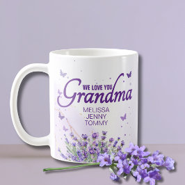 Taza De Café Elegante Lavanda Púrpura Te Amamos Abuela