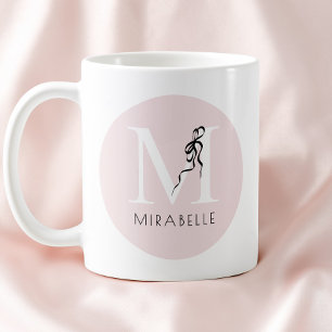 Taza De Café Elegante lazo negro inicial rosa femenino Monogram
