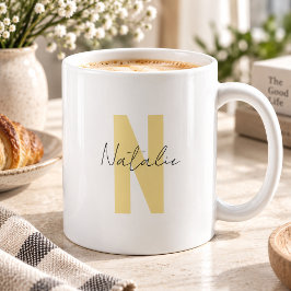 Taza De Café Elegante letra inicial amarilla monograma simple n