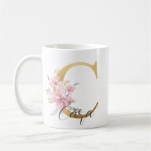 Elegante Letra rosa floral Gold Monograma C