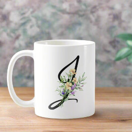 Taza De Café Elegante Letra topográfica "J" Flores acuáticas