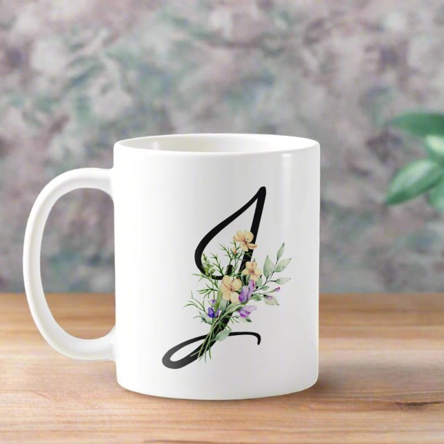 Taza De Café Elegante Letra topográfica "J" Flores acuáticas (Subido por el creador)