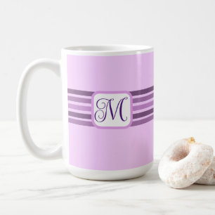 Taza De Café Elegante Light Purple Striped Inicial