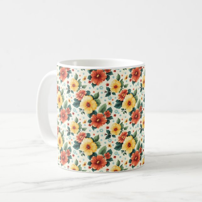 Taza De Café Elegante Lindo Sofisticado Chic Romántico Floral (Anverso izquierdo)