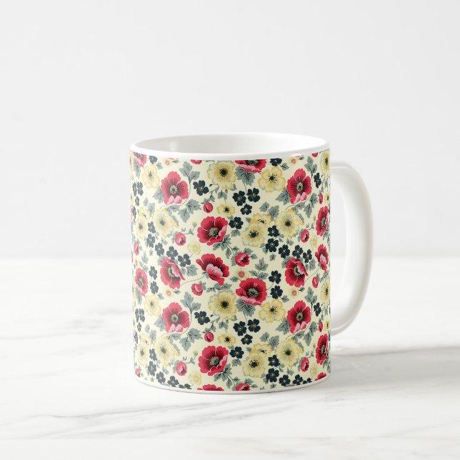 Taza De Café Elegante Lindo Sofisticado Chic Romántico Floral (Anverso derecho)