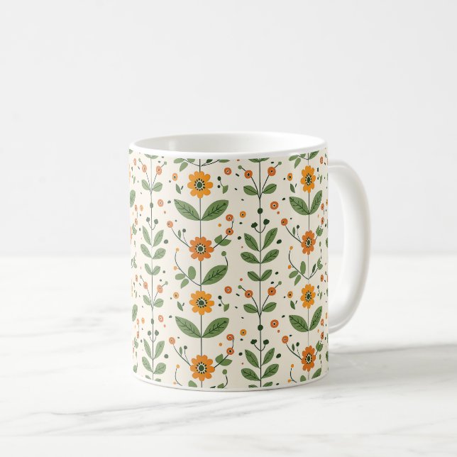 Taza De Café Elegante Lindo Sofisticado Chic Romántico Floral (Anverso derecho)