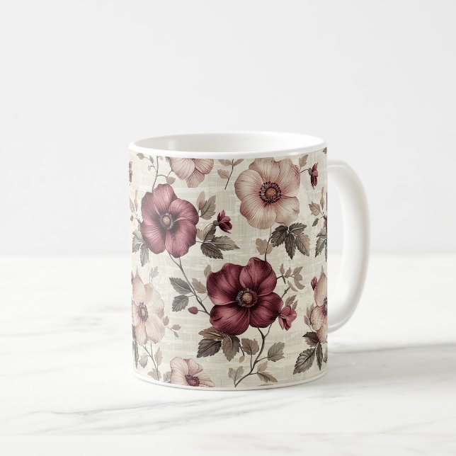 Taza De Café Elegante Lindo Sofisticado Rústico Romántico Flora (Anverso derecho)