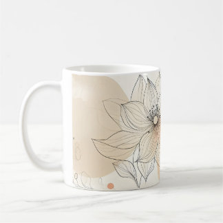 Taza De Café Elegante línea botánica Minimalista de arte floral