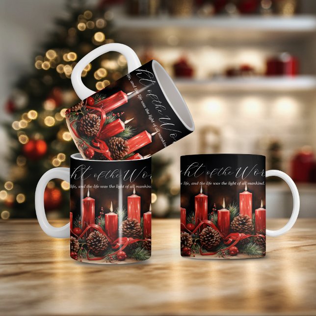 Taza De Café Elegante luz de la Biblia mundial contra Navidades (Elegant Light of the World Bible Verse Christmas Coffee Mug)