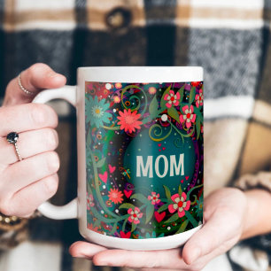 Taza De Café Elegante Mamá Rosa Verde Inespiritividad Floral