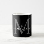 Taza De Café Elegante manuscrito blanco blanco negro estilo neg<br><div class="desc">Elegante guión de monograma blanco negro elegante café negro tafetán</div>