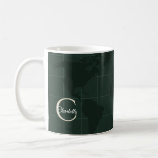 Taza De Café Elegante Mapa Monograma Nombre Verde de Carreras B