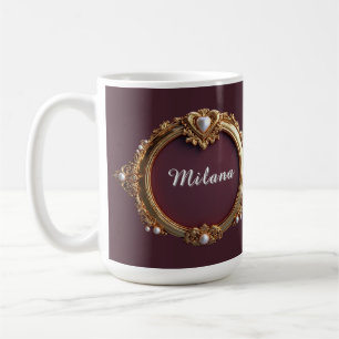 Taza De Café Elegante marco de corazón de oro con detalle de pe