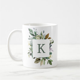 Taza De Café Elegante marco de monograma de vegetación botánica