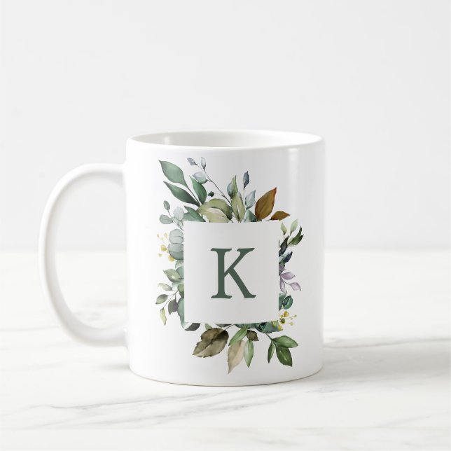 Taza De Café Elegante marco de monograma de vegetación botánica (Izquierda)