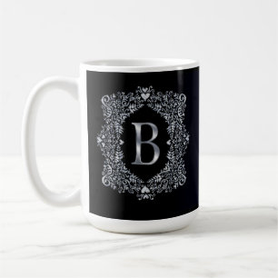 Taza De Café Elegante Marco Ornato de Diamantes Inicial B