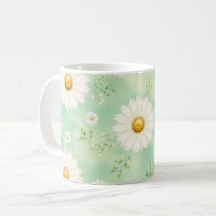 Taza De Café Elegante Margarita de Acuarela de Menta