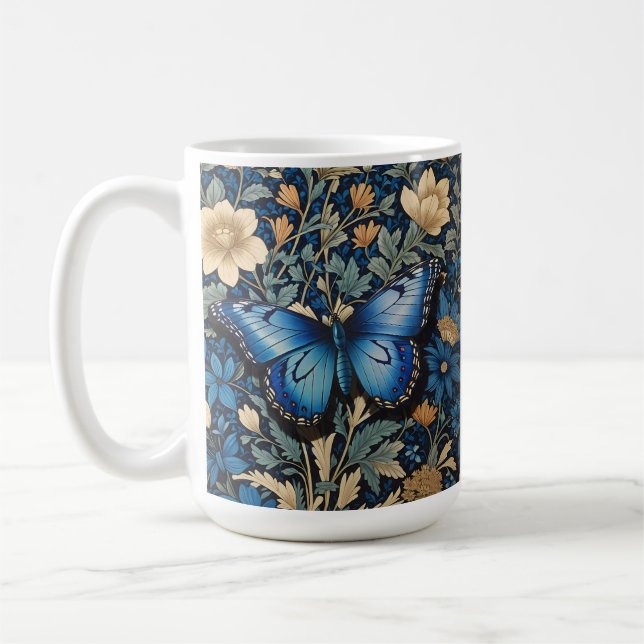 Taza De Café Elegante mariposa azul William Morris inspirado (Izquierda)