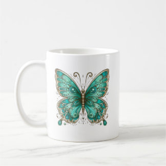 Taza De Café Elegante mariposa turquesa clásica cerámica