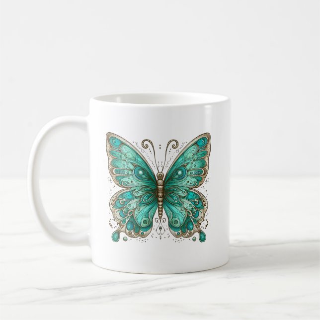 Taza De Café Elegante mariposa turquesa clásica cerámica (Izquierda)
