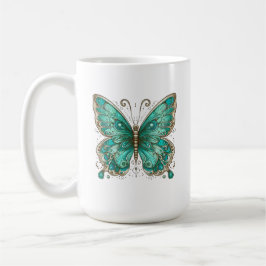 Taza De Café Elegante mariposa turquesa grande