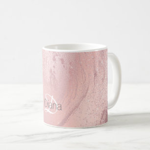Taza De Café Elegante mármol rosa rosa dorado purpurina