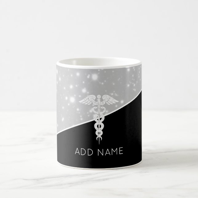 Taza De Café Elegante Médica de Enfermería Caduceus Purpurina F (Centro)