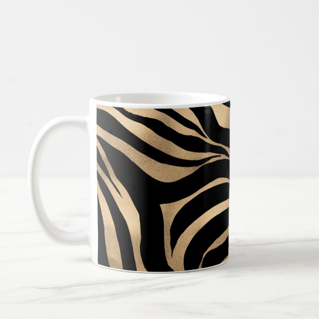 Taza De Café Elegante metal dorado Zebra Black Animal Print (Izquierda)