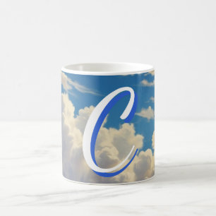 Taza De Café Elegante Minimalista Monograma Cielo Azul Nubes
