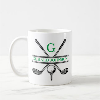 Taza De Café Elegante Minimalista Monograma de Golf Personaliza