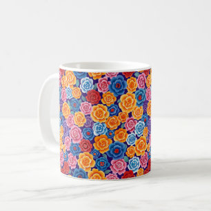Taza De Café Elegante Moda Colorido Elegante Rosas Modernos