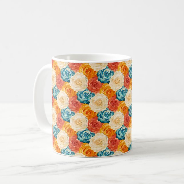 Taza De Café Elegante Moda Colorido Elegante Rosas Modernos (Anverso izquierdo)