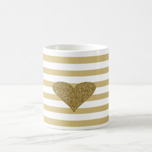 Taza De Café Elegante Moda Faux Gold Purpurinoso Corazón En Ray